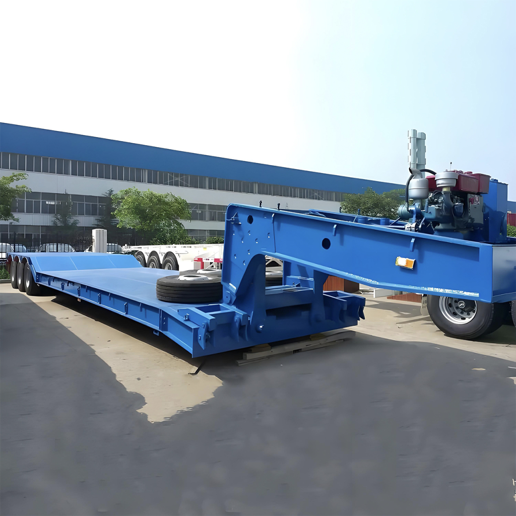 Detachable gooseneck low-deck semi trailer for front loading heavy tracked equipment