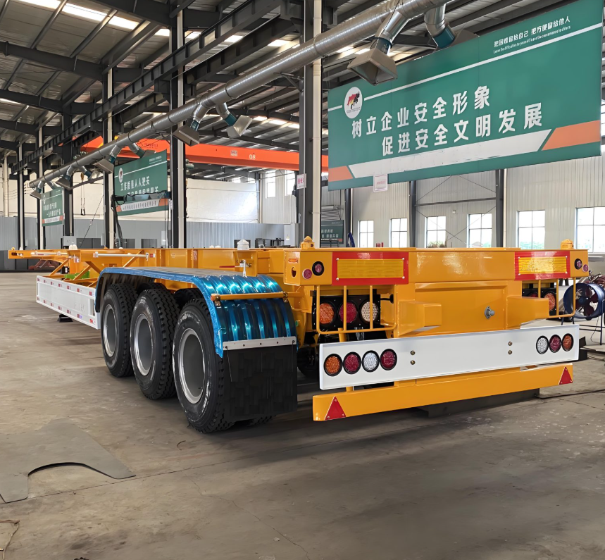Rear view of container chassis
