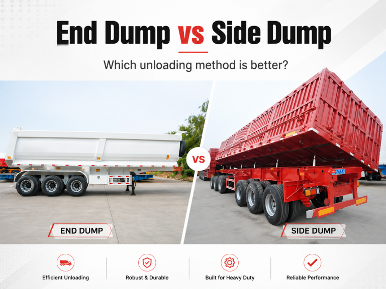 End dump vs side dump semi trailer unloading method