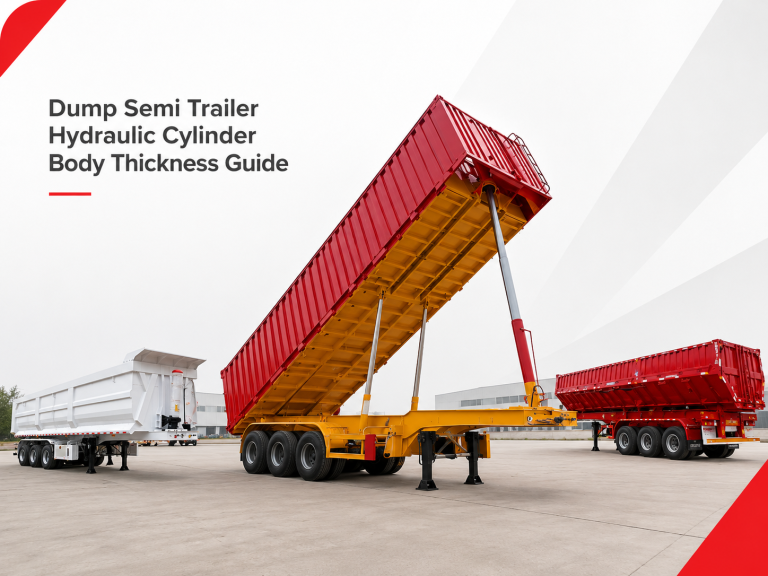 Dump semi trailer hydraulic cylinder and body thickness guide